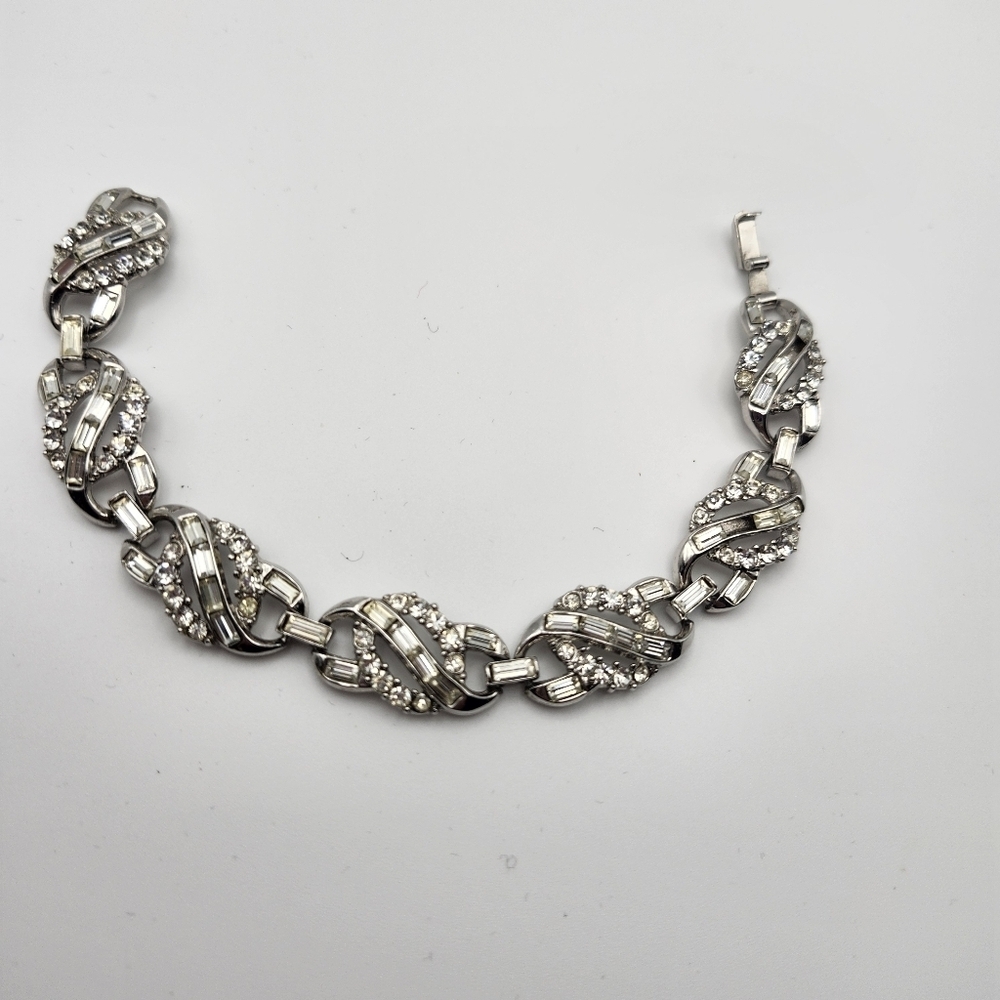 Dazzling Vintage Silver And rhinestone Trafari Bracelet